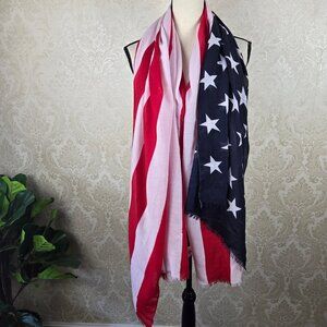 Old Navy American Flag Large Oblong Scarf Small Fringed Ends 46" x 71" Patriotic